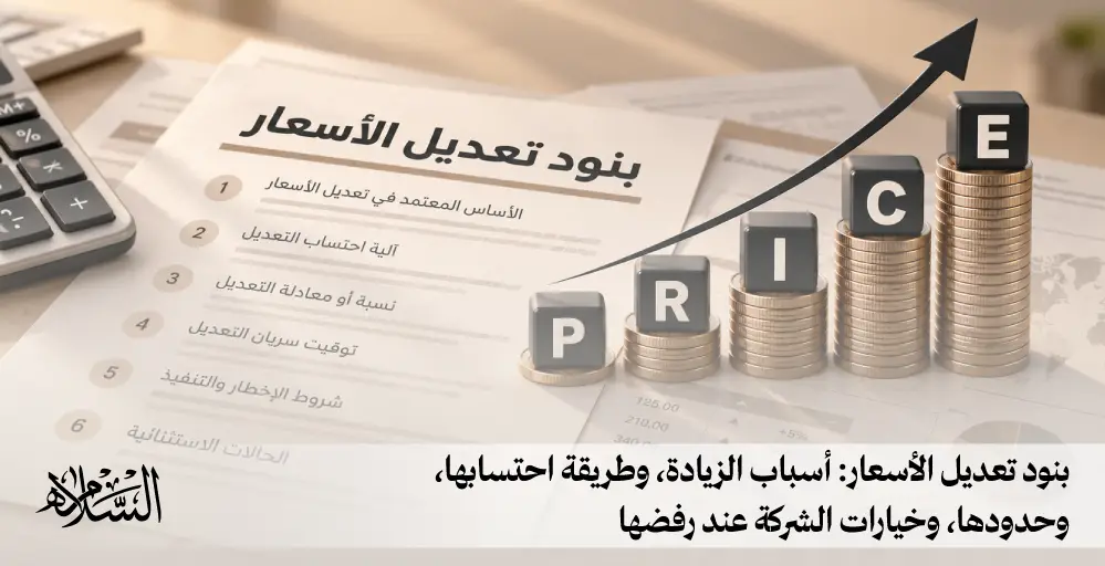 بنود تعديل الأسعار: أسباب الزيادة، وطريقة احتسابها، وحدودها، وخيارات الشركة عند رفضها